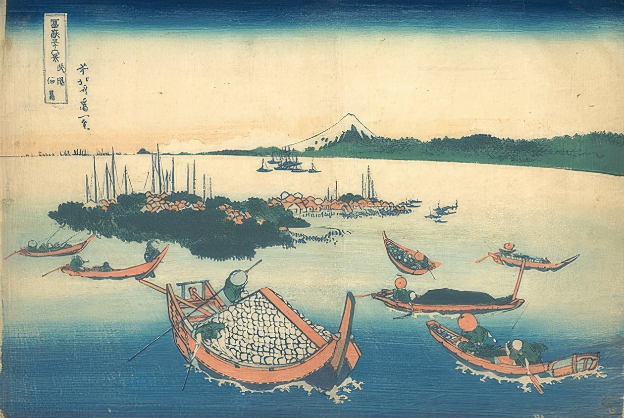 Tsukuda-øya i Musashi-provinsen (fra bildeserien, 36 utsikt over Fuji-fjellet). 1830-33 av Katsushika Hokusai
