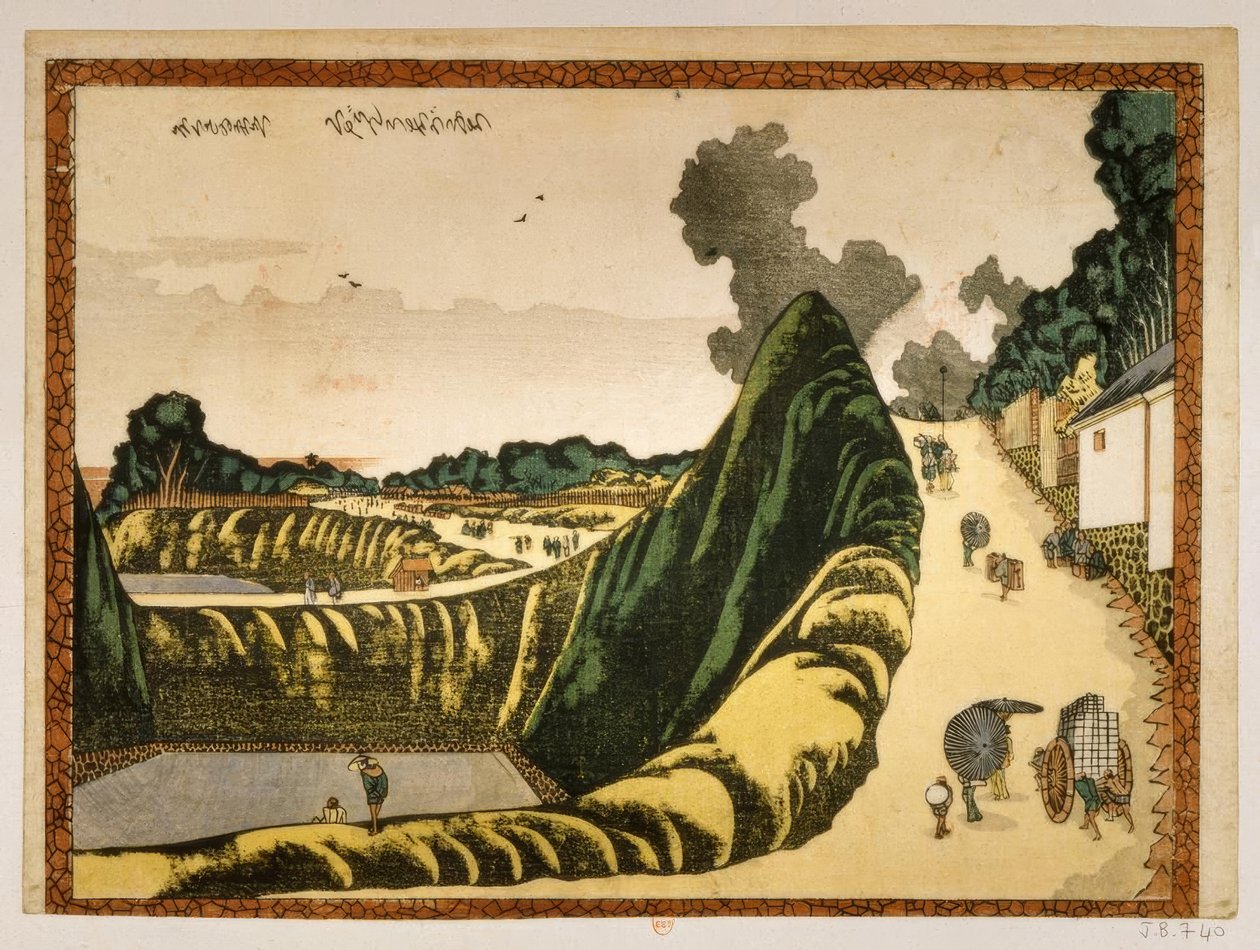 Landsby på veien fra Ushigafuchi til Kudan av Katsushika Hokusai