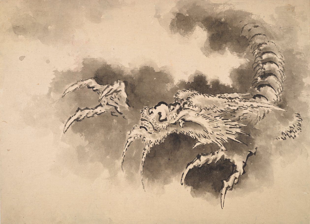 Drage som dukker opp fra skyer, Edo-periode, 1800-tallet. av Katsushika Hokusai