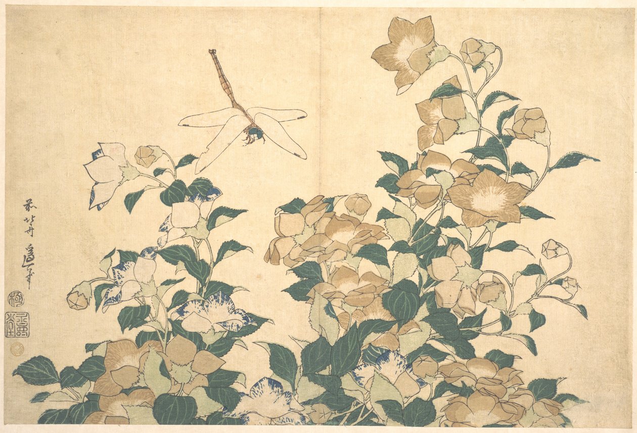 Øyenstikker og klokkeblomst av Katsushika Hokusai