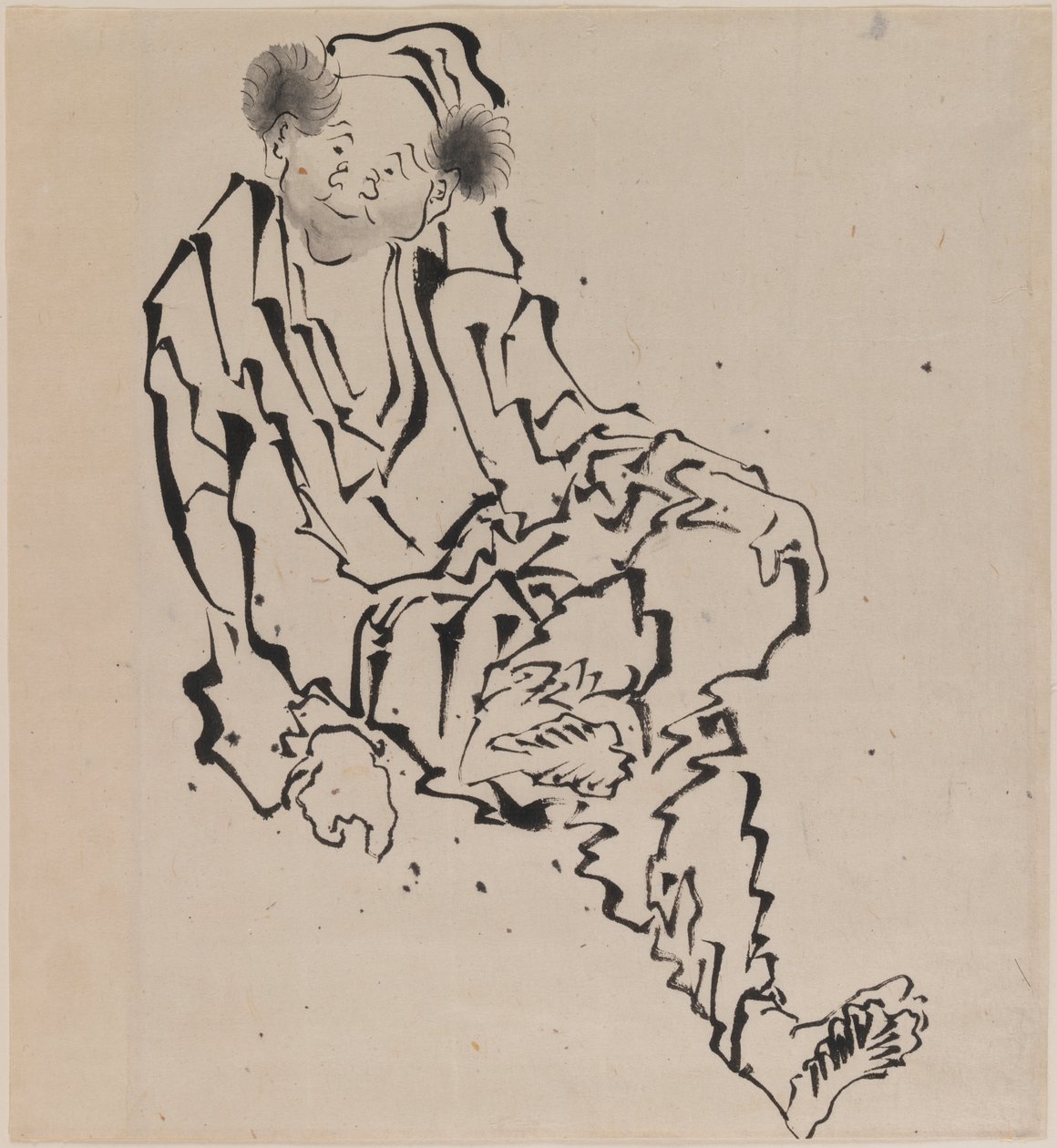 Tegning av en mann sittende med venstre ben hvilende over høyre kne (blekk på papir) av Katsushika Hokusai