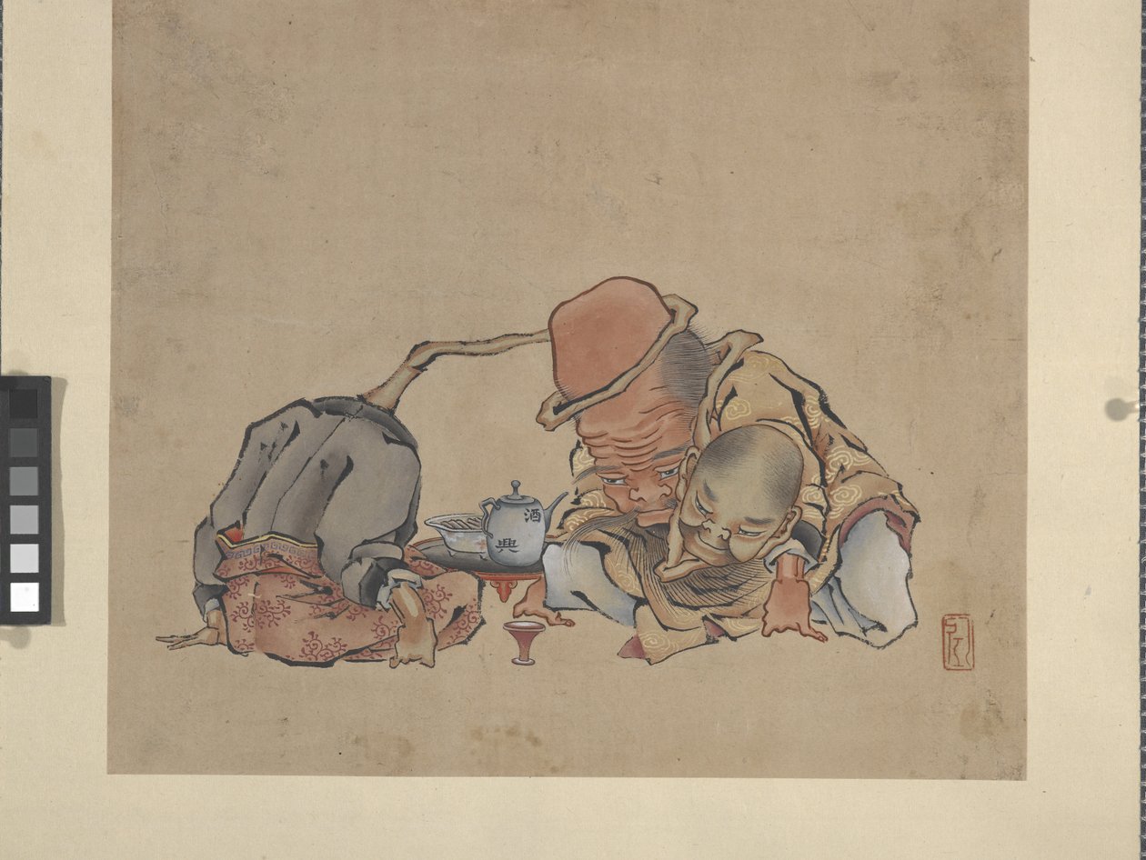 Drikker vin (blekk og farger på papir) av Katsushika Hokusai
