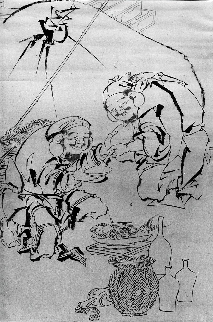 Ebisu og Daikoku feirer nyttårsfestivalen, 1700-1800-tallet. av Katsushika Hokusai
