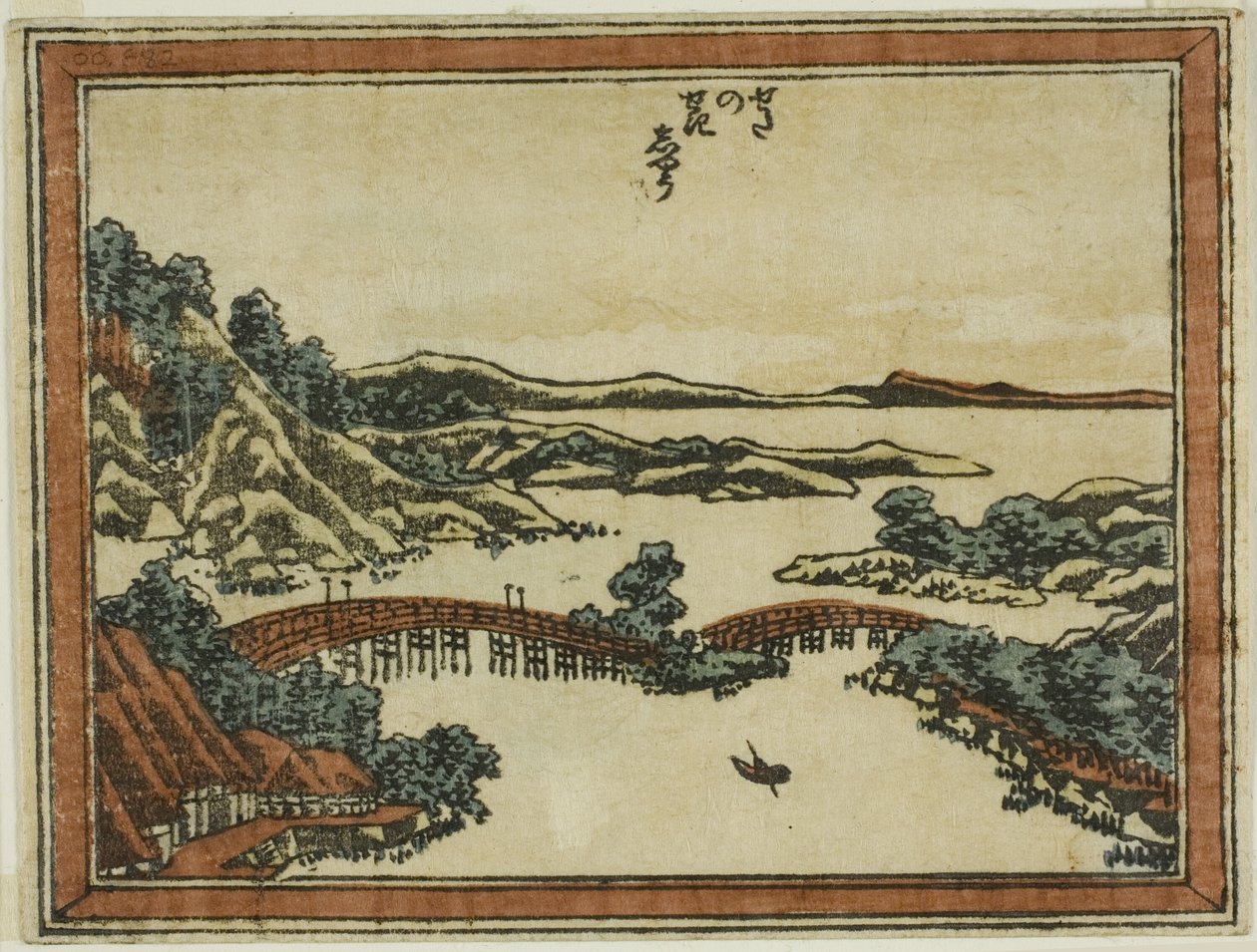 Evening Glow at Seta (Seta no sekisho), fra serien Eight Views of Omi in Etching Style (Doban Omi hakkei) av Katsushika Hokusai