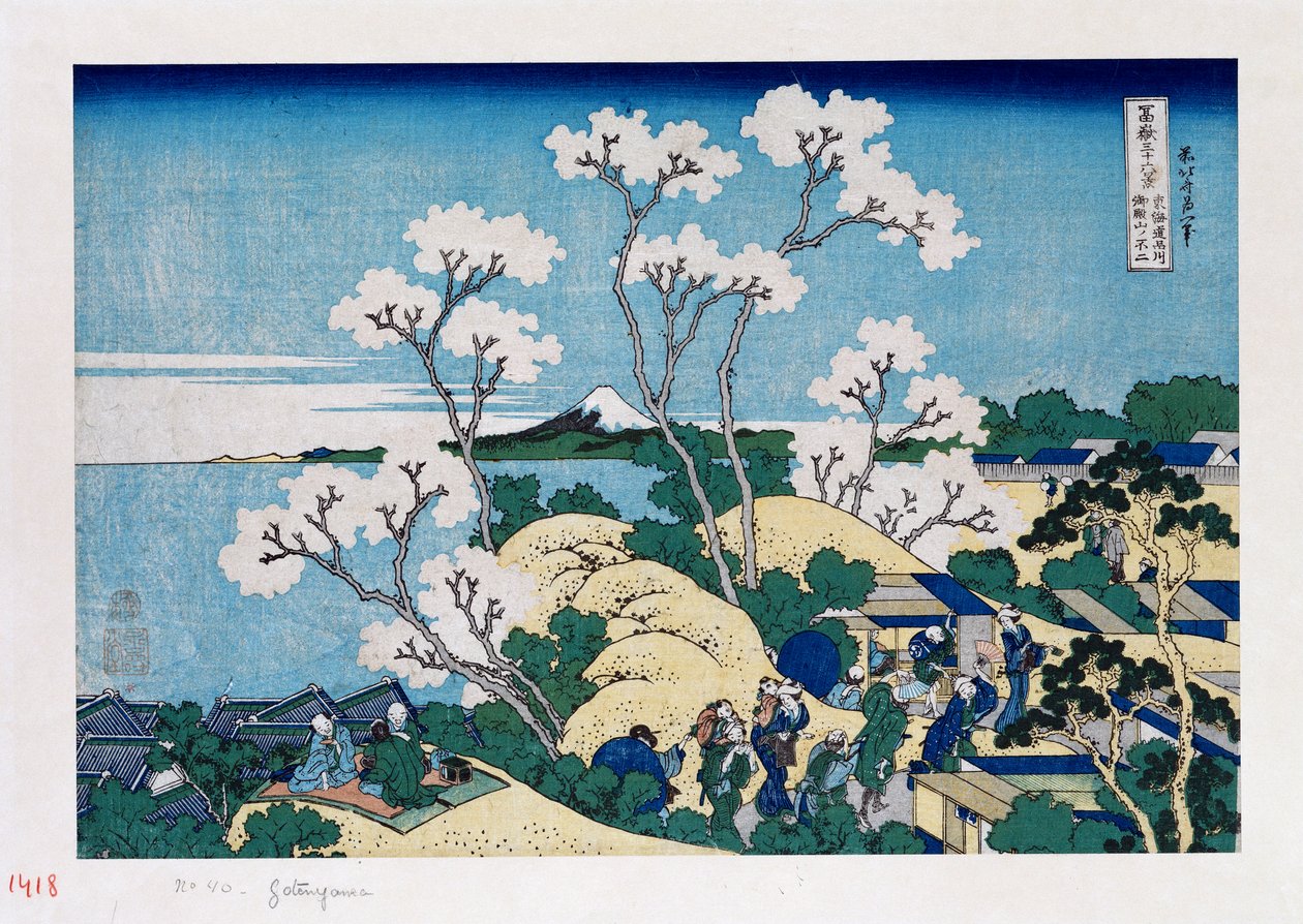 Fuji fra Gotenyama ved Shinagawa på Tokaido", fra serien "The Thirty-Six Views of Mt. Fuji" av Katsushika Hokusai
