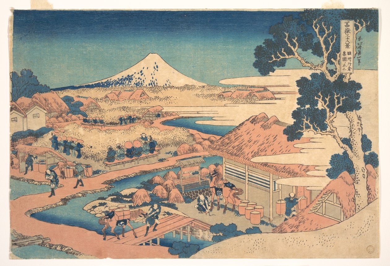 Fuji fra Katakura-teplantasjene i Suruga (Sunshū Katakura chaen no Fuji), fra serien «De tretti-seks utsiktene over Fuji-fjellet» (Fugaku sanjūrokkei) av Katsushika Hokusai