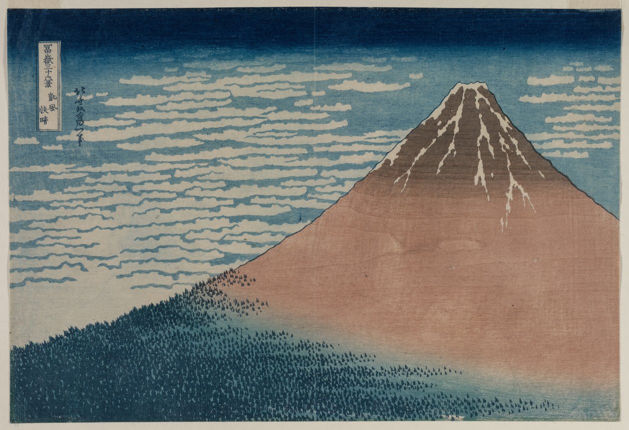 Fuji i klart vær fra serien Thirty-six Views of Mt. Fuji, tidlig på 1830-tallet. av Katsushika Hokusai