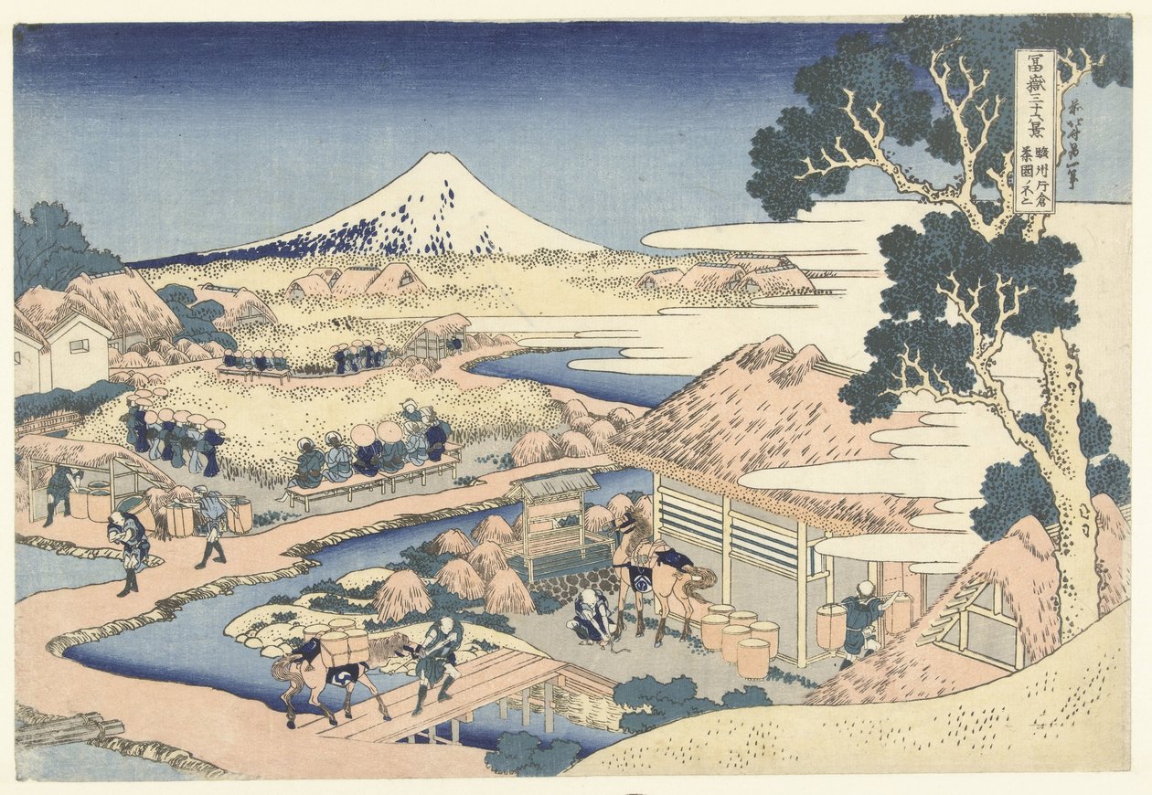 Fuji fra Katakura teplantasje i Suruga-provinsen Sunshu Katakura chaen no Fuji (tittel på objekt) 36 utsikt over Mount Fuji (serietittel) Fugaku sanjurokkei (serietittel på objekt) av Katsushika Hokusai