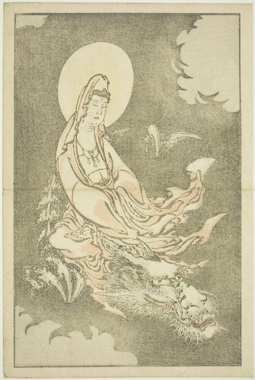 Goddess Riding a Dragon, fra The Picture Book of Realistic Paintings of Hokusai (Hokusai shashin gafu), ca. 1814 (treblokktrykk i farger (albumark)) av Katsushika Hokusai