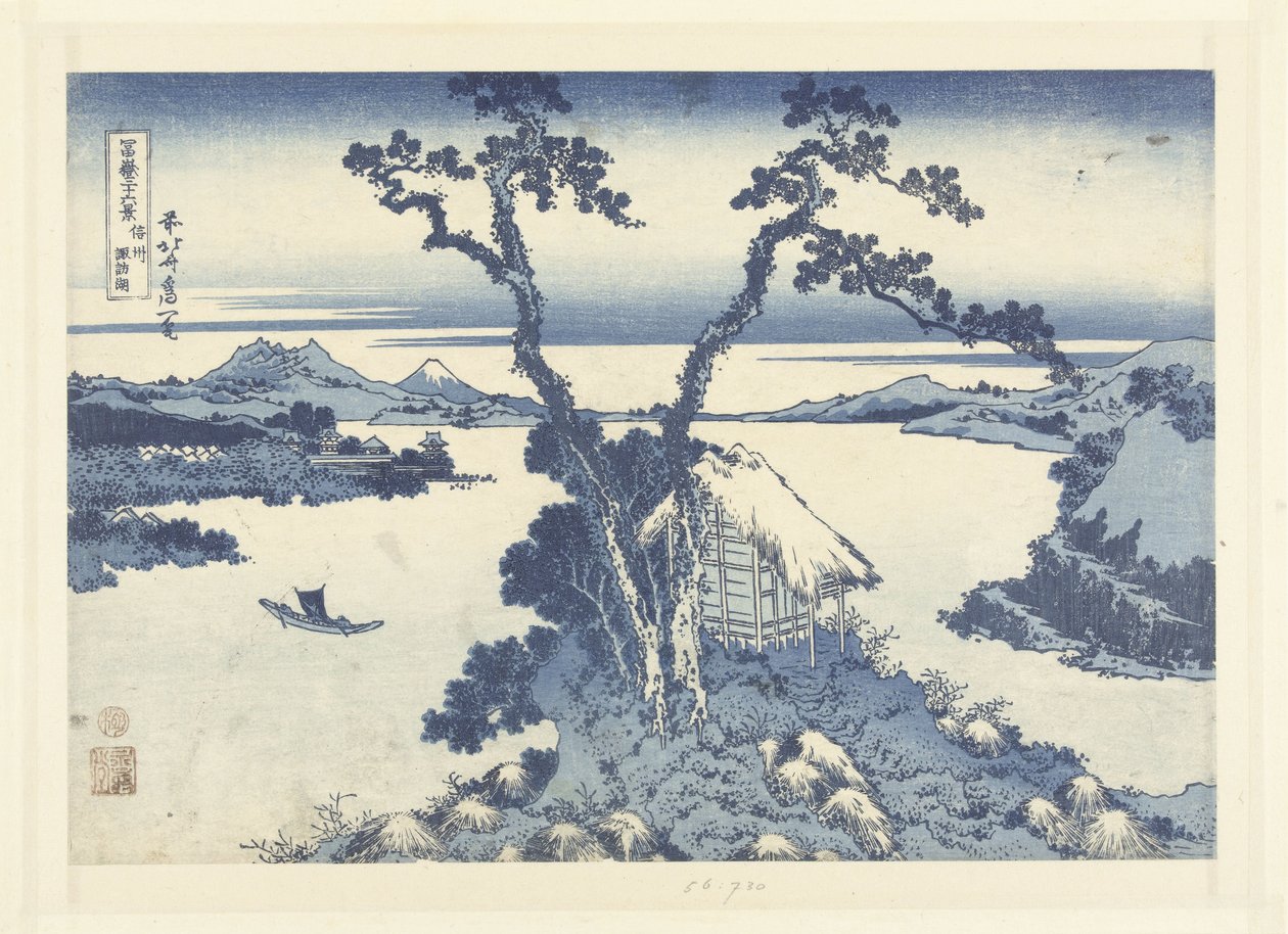 Lake Suwa i Shinano provinsen Shinshu Suwako (tittel på objekt) 36 utsikt over Mount Fuji (serietittel) Fugaku sanjurokkei (serietittel på objekt) av Katsushika Hokusai