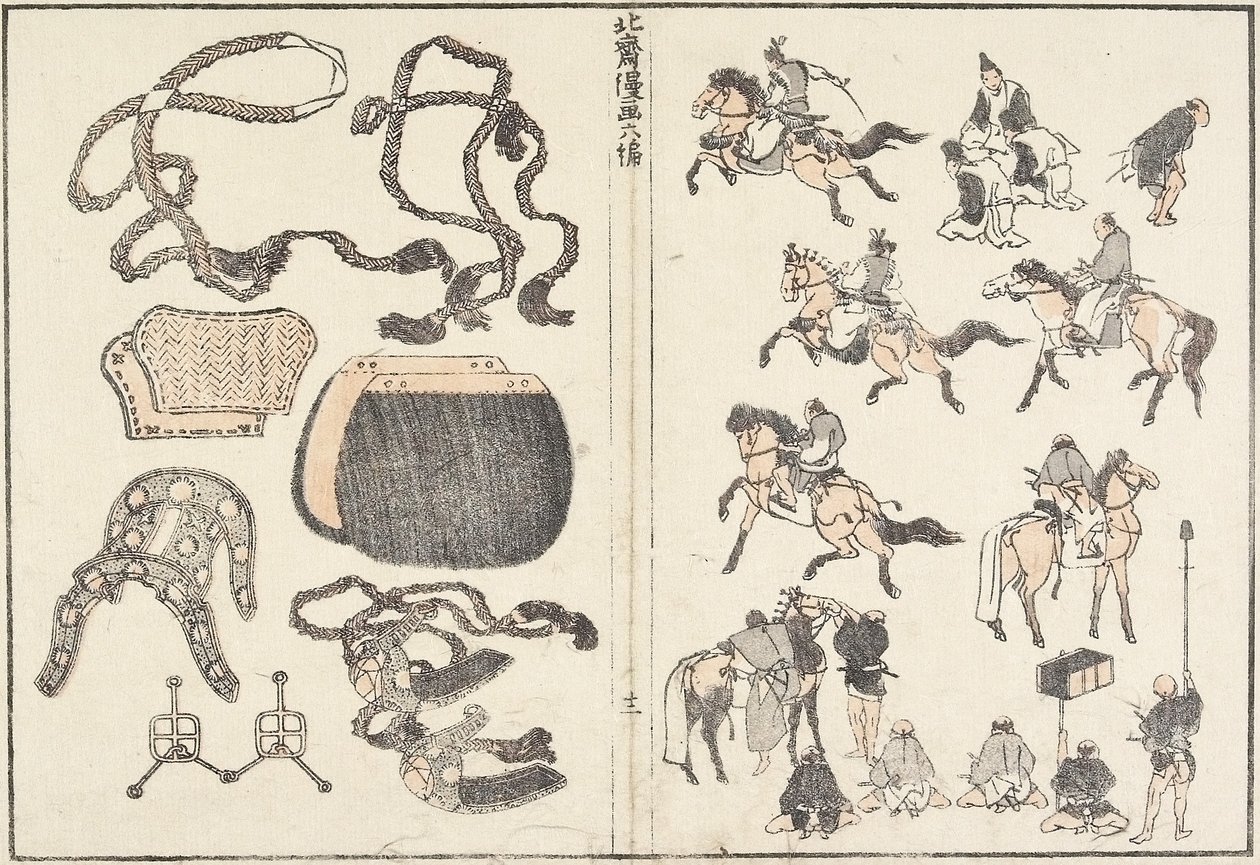 Ryttere og sele, 1817 av Katsushika Hokusai