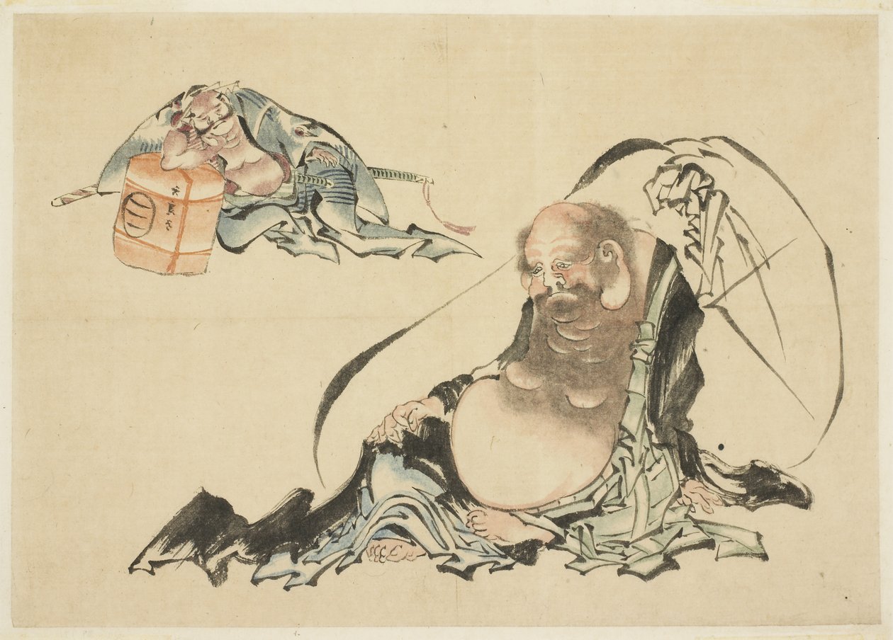 Hotei og Asahina Saburo Reclining (to skisser) av Katsushika Hokusai