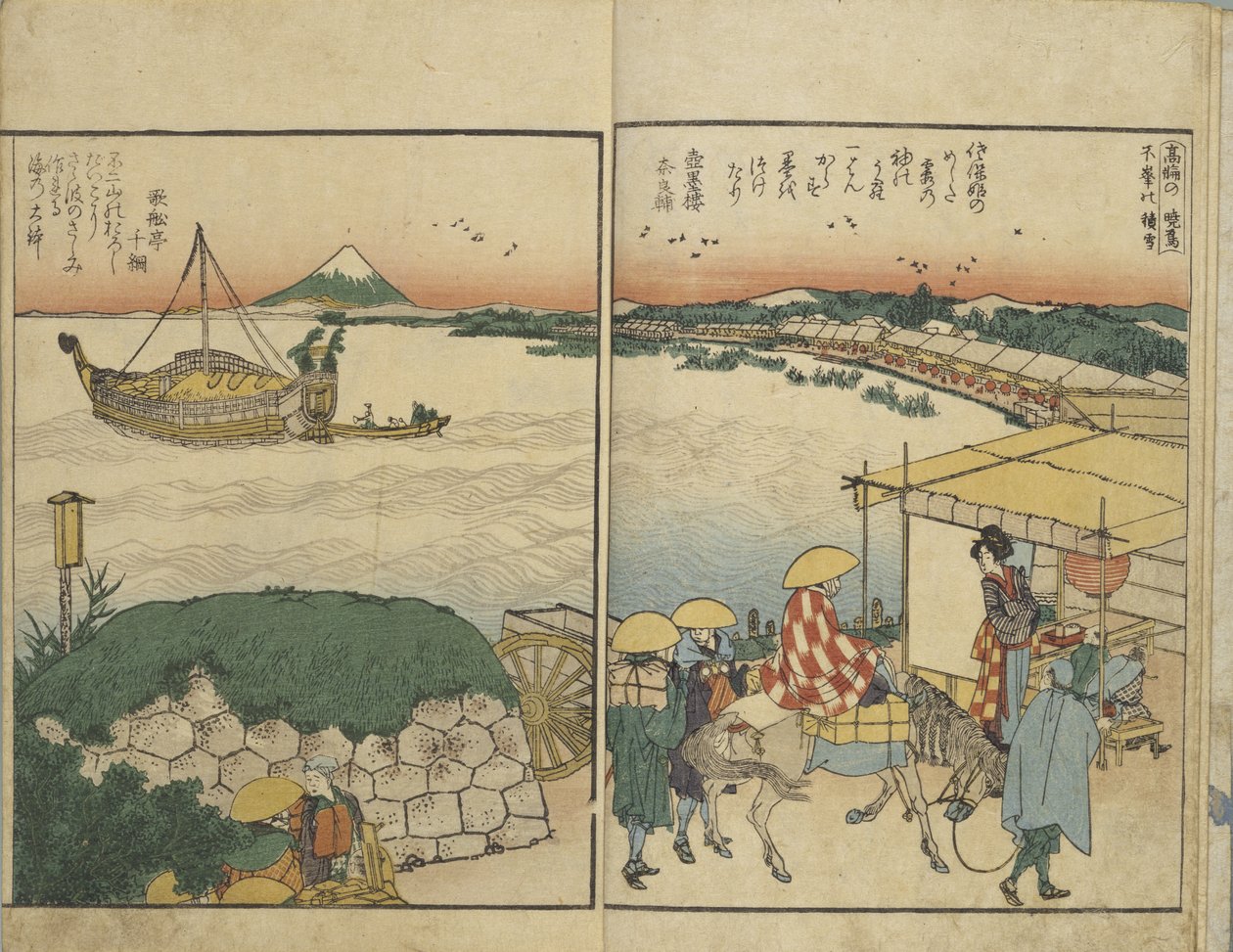 Illustrert bok med utsikter fra begge bredder av Sumida-elven av Katsushika Hokusai