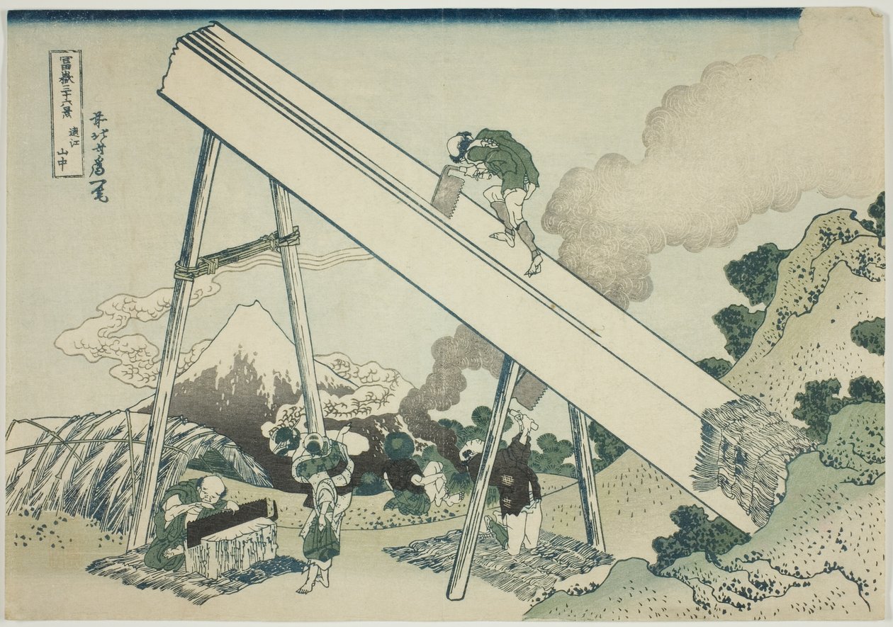 In the Mountains of Totomi (Totomi sanchu), fra serien "Thirty-six Views of Mount Fuji (Fugaku sanjurokkei)" av Katsushika Hokusai