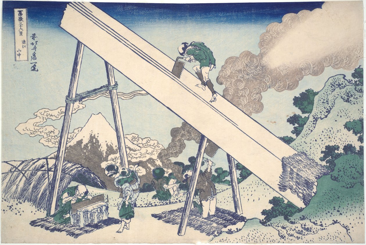 I fjellene i Tōtōmi-provinsen, fra serien «De tretti-seks utsiktene over Fuji-fjellet» av Katsushika Hokusai