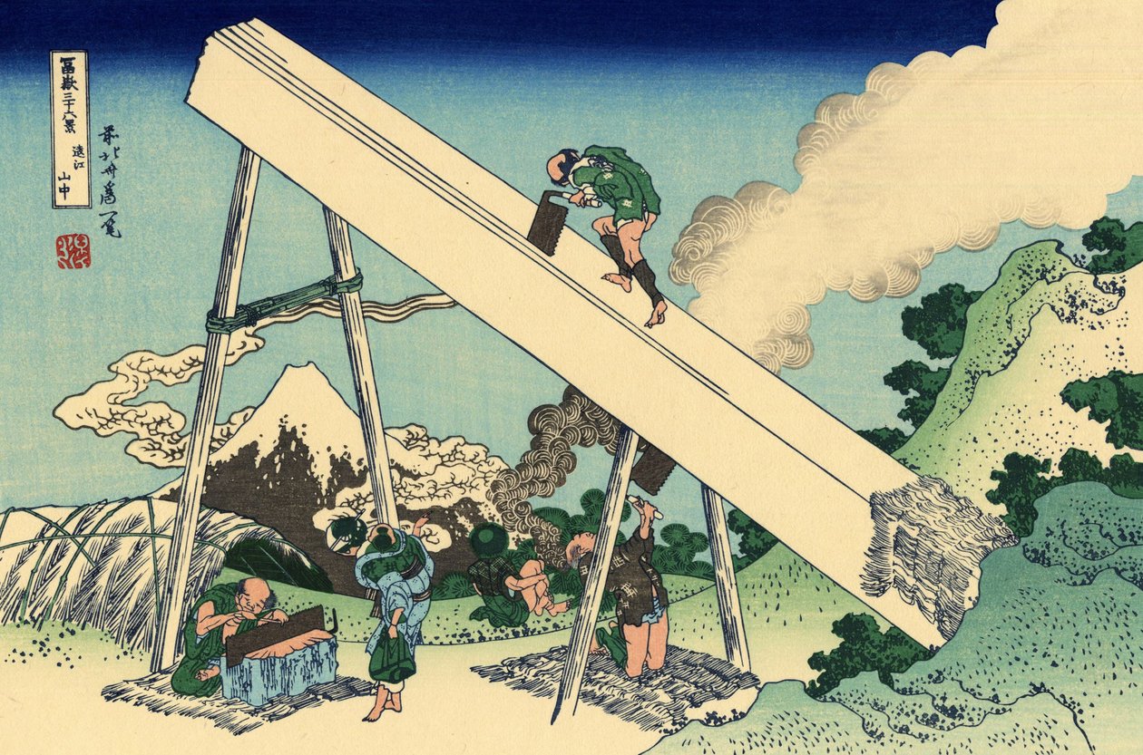 I Totomi-fjellene, ca. 1830 (treblokktrykk) av Katsushika Hokusai