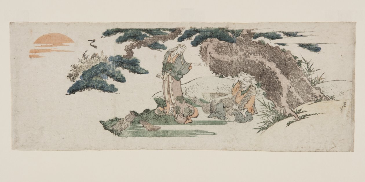 J? og Uba, det eldgamle paret Takasago (farget treblokktrykk) av Katsushika Hokusai