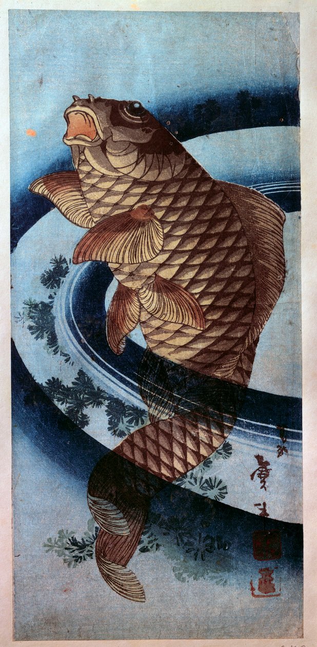 Japansk kunst: en karpe. trykk av Katsushika Hokusai (1760-1849) Paris fra 1800-tallet, Musee Guimet av Katsushika Hokusai