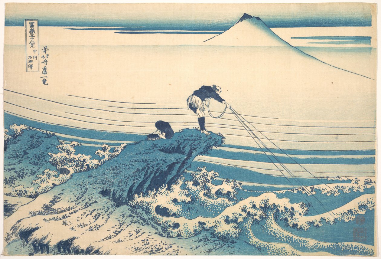 Kajikazawa i Kai-provinsen (Kōshū Kajikazawa), fra serien «De tretti-seks utsiktene over Fuji-fjellet» (Fugaku sanjūrokkei) av Katsushika Hokusai