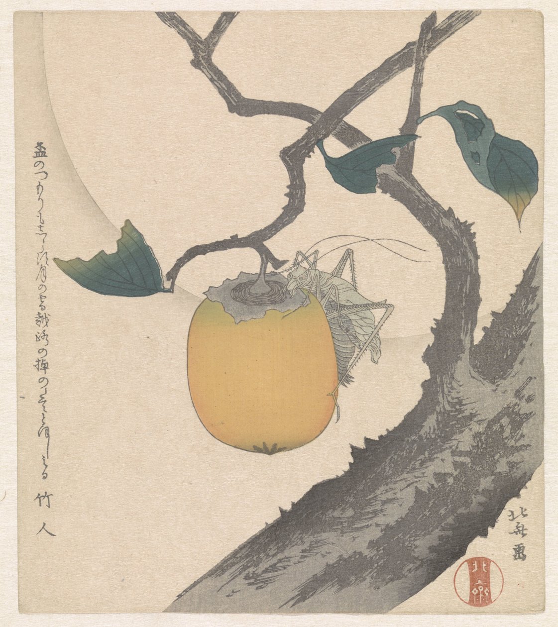Kaki frukt med gresshoppe av Katsushika Hokusai