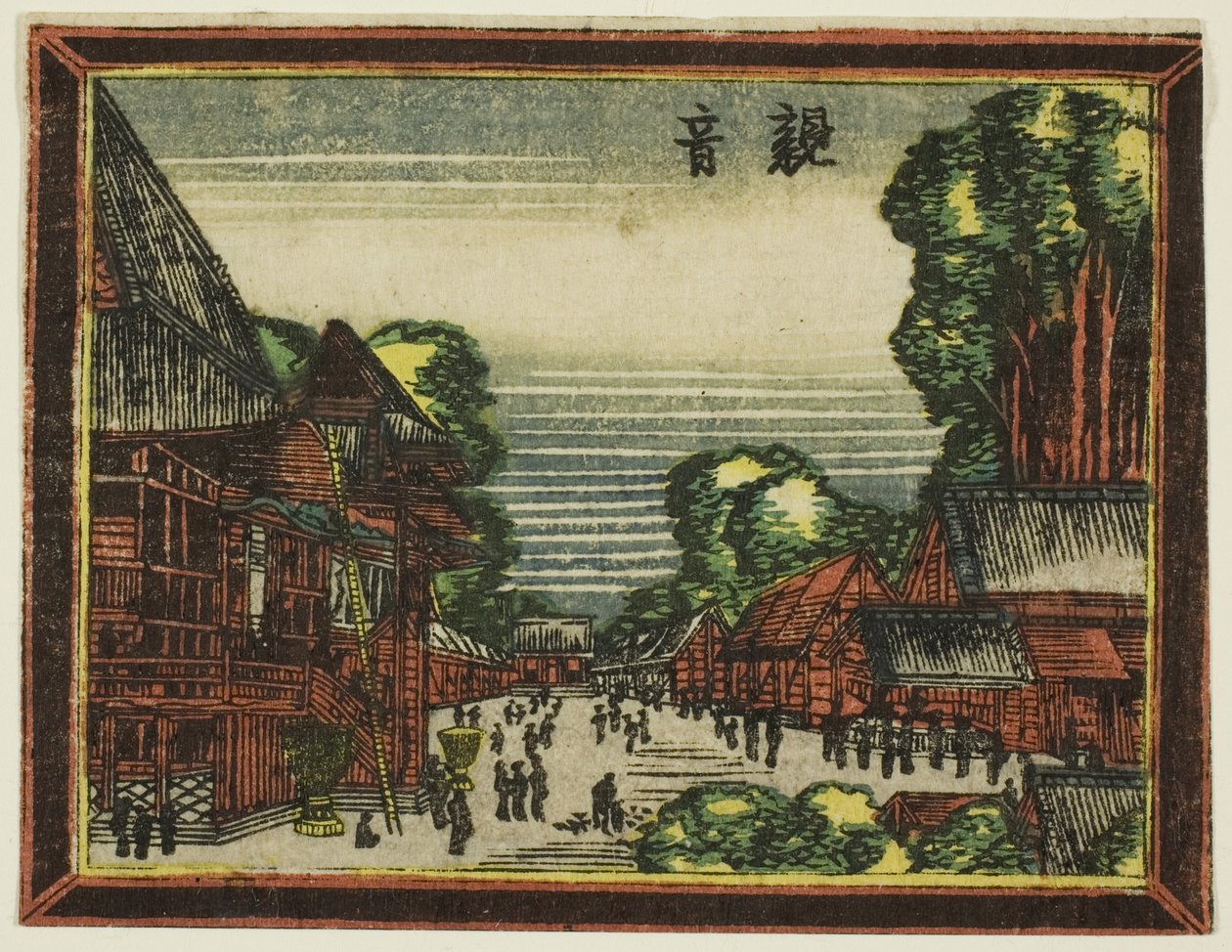 Kannon Temple (Kannon), fra serien Dutch-style Pictures: Eight Views of Edo (Oranda gakyo Edo hakkei) av Katsushika Hokusai