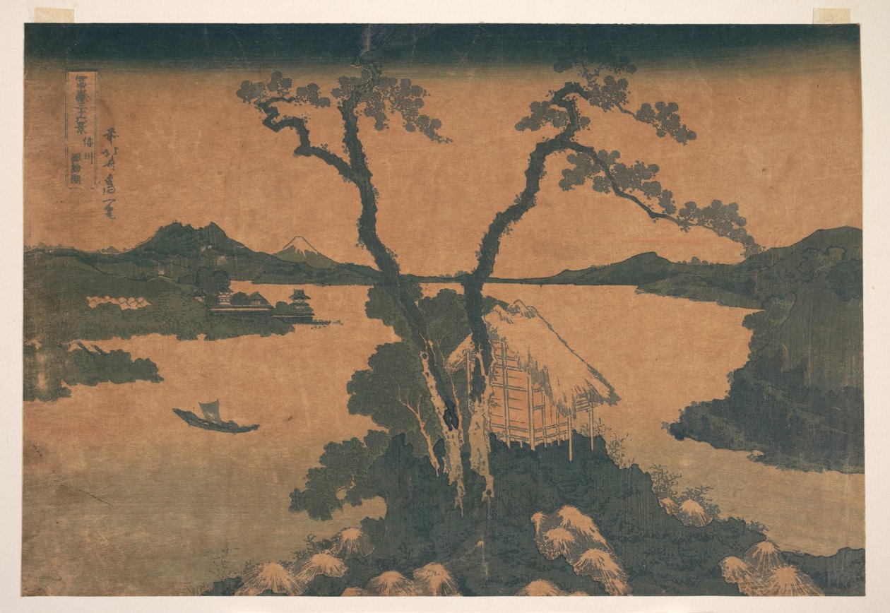 Suwa-sjøen i Shinano-provinsen (Shinshū Suwako), fra serien «De tretti-seks utsiktene over Fuji-fjellet» (Fugaku sanjūrokkei) av Katsushika Hokusai