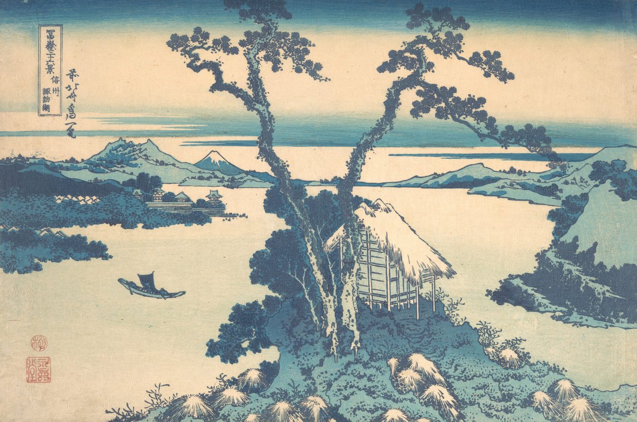 Lake Suwa i Shinano-provinsen Shinshu Suwako, fra serien Thirty-six Views of..., ca. 1830-32. av Katsushika Hokusai