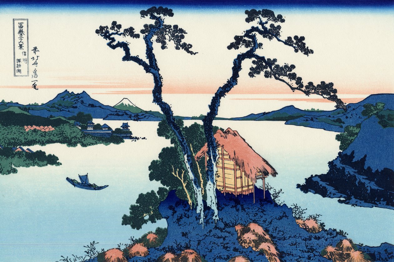 Lake Suwa in the Shinano province, c.1830 (woodblock print) av Katsushika Hokusai