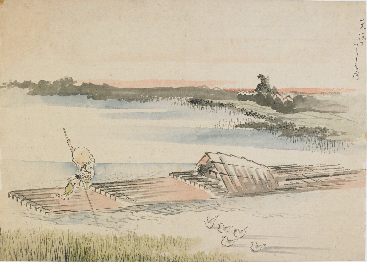 Landskap: båtsmann som stanger flåten sin, slutten av 1700-begynnelsen av 1800-tallet. av Katsushika Hokusai