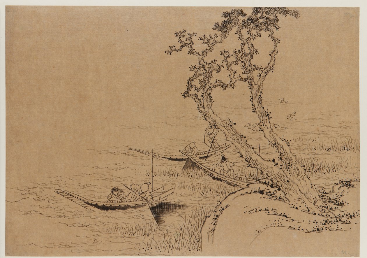 Landskap: figurer som fisker fra båter, sent på 1700-tallet - begynnelsen av 1800-tallet. av Katsushika Hokusai