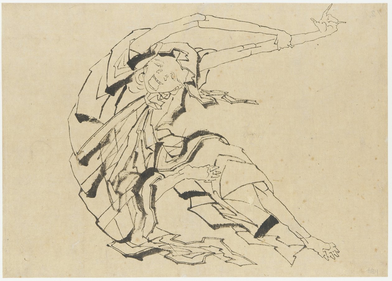 Langarmet mann som strekker seg, Edo-periode (blekk på papir) av Katsushika Hokusai
