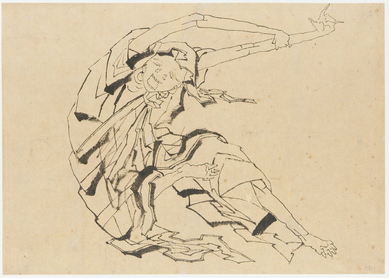 Langarmet mann som strekker seg, Edo-perioden, 1800-tallet. av Katsushika Hokusai