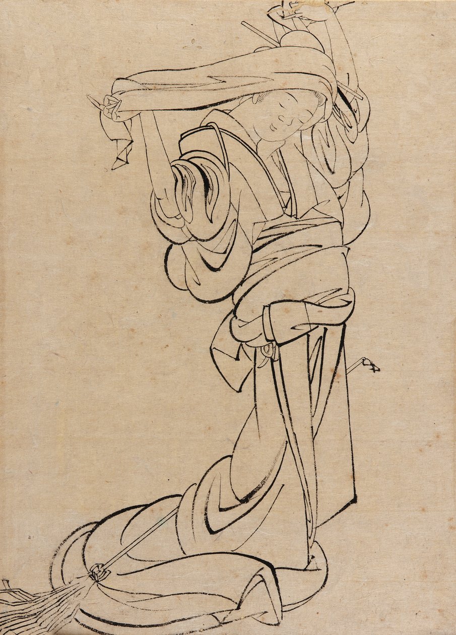 Jomfru som spiller en samisen, sent på 1700- og tidlig på 1800-tallet. av Katsushika Hokusai