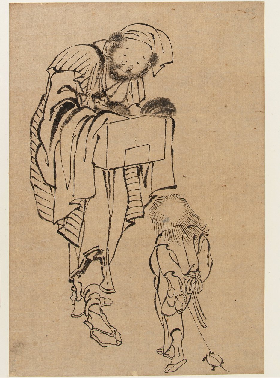 Man and Boy, Edo Period (blekk på papir) av Katsushika Hokusai