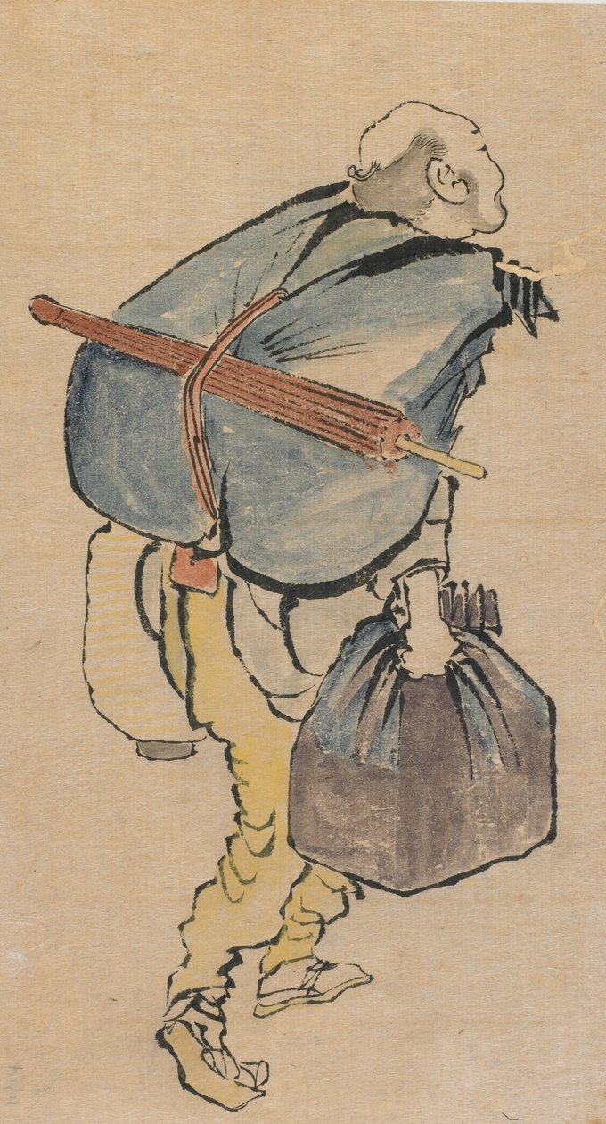 Mann som bærer ryggsekk og lykt, sent på 1700-tallet - begynnelsen av 1800-tallet. av Katsushika Hokusai