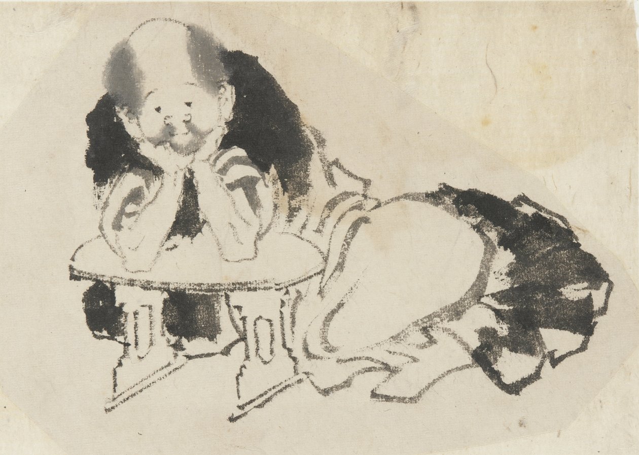 Mann sittende med armlen, Edo-periode (blekk på papir) av Katsushika Hokusai