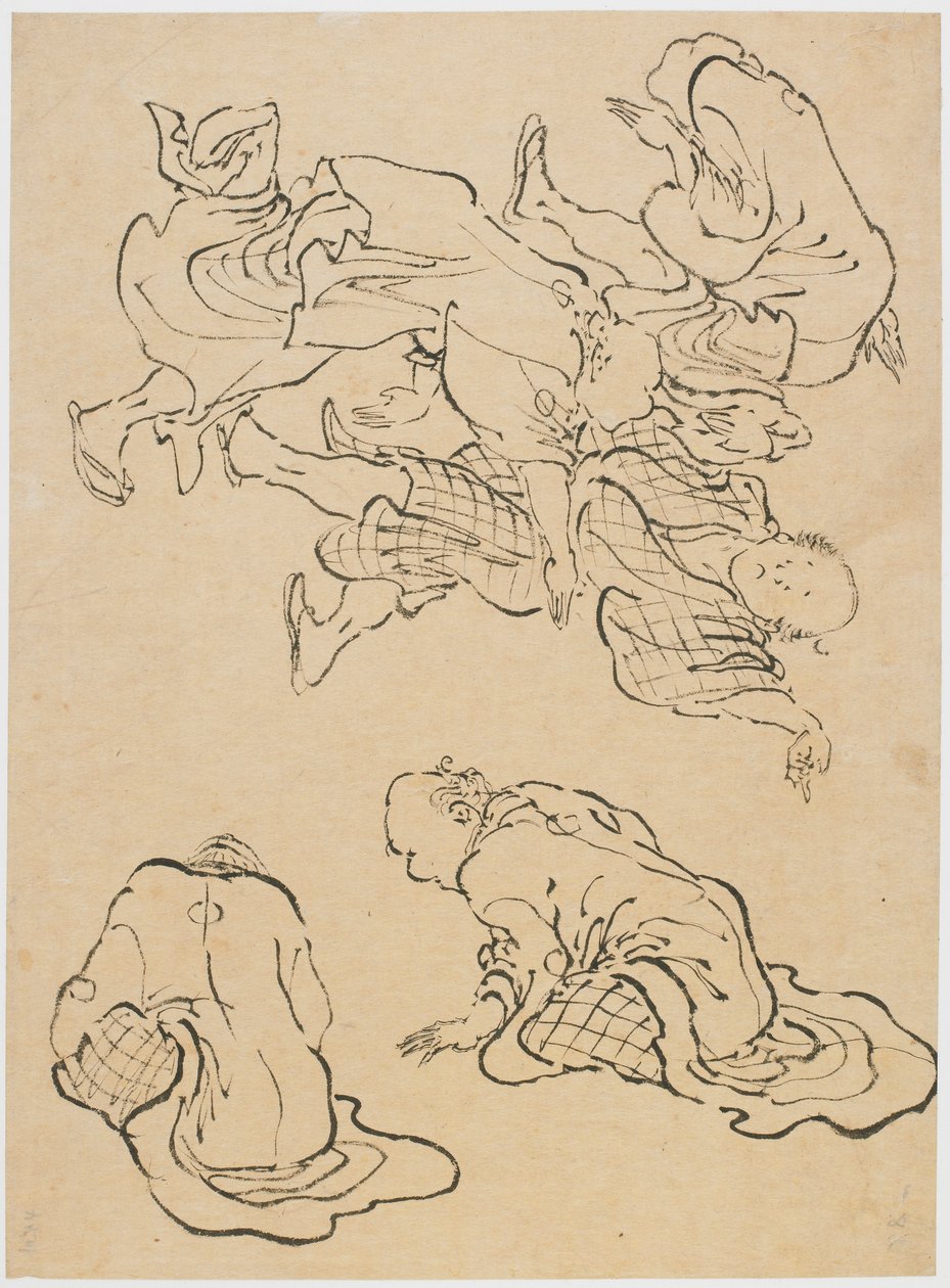 Menn som danser, og diverse figurer, sent på 1700-tallet - begynnelsen av 1800-tallet. av Katsushika Hokusai