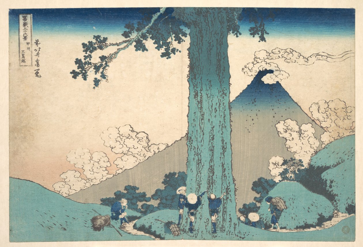 Mishima-passet i Kai-provinsen (Kōshū Mishima goe), fra serien «De tretti-seks utsiktene over Fuji-fjellet» (Fugaku sanjūrokkei) av Katsushika Hokusai