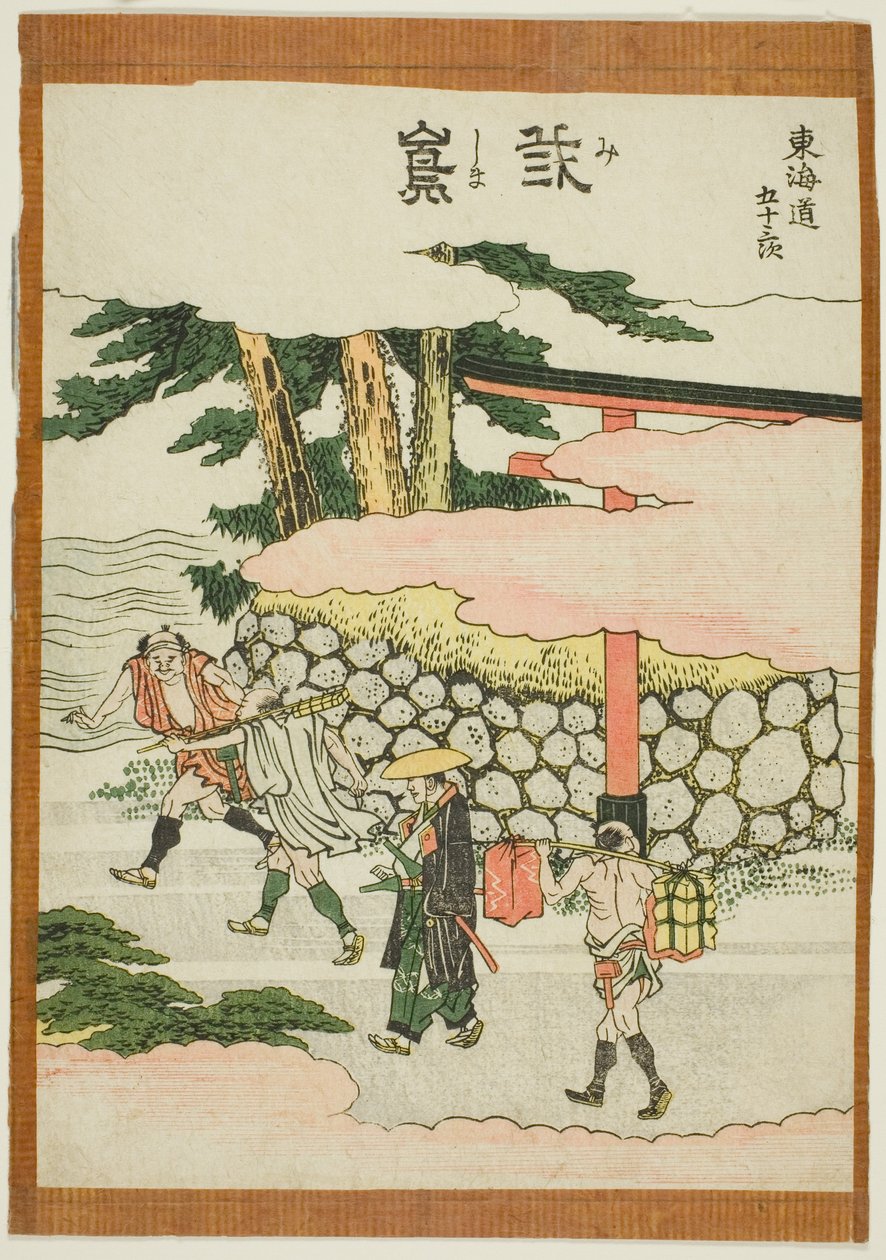 Mishima, fra serien "Fifty-three Stations of the Tokaido (Tokaido gojusan tsugi)" av Katsushika Hokusai