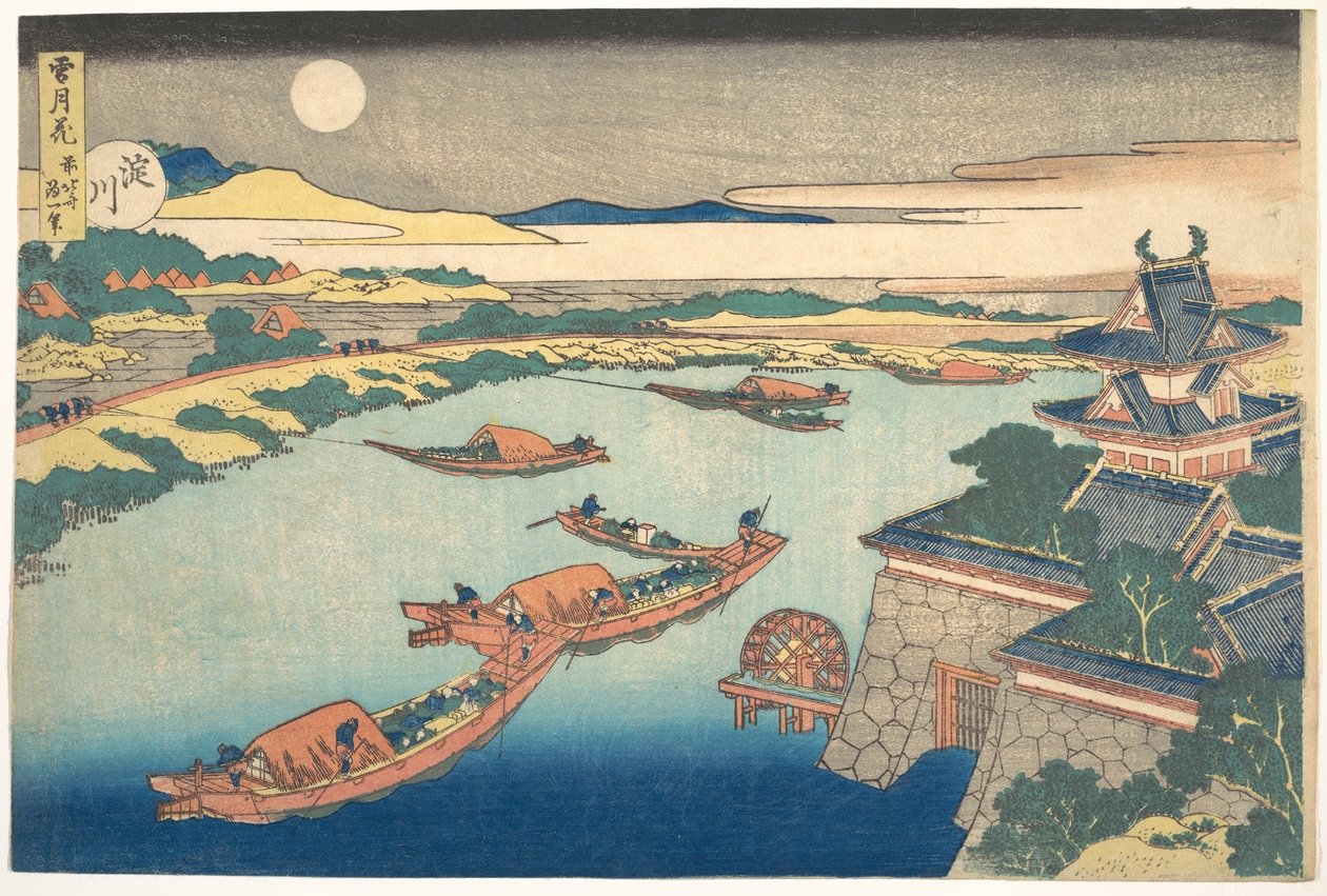 Måneskinn over Yodo-elven (Yodogawa), fra serien «Snø, måne og blomster» (Setsugekka) av Katsushika Hokusai