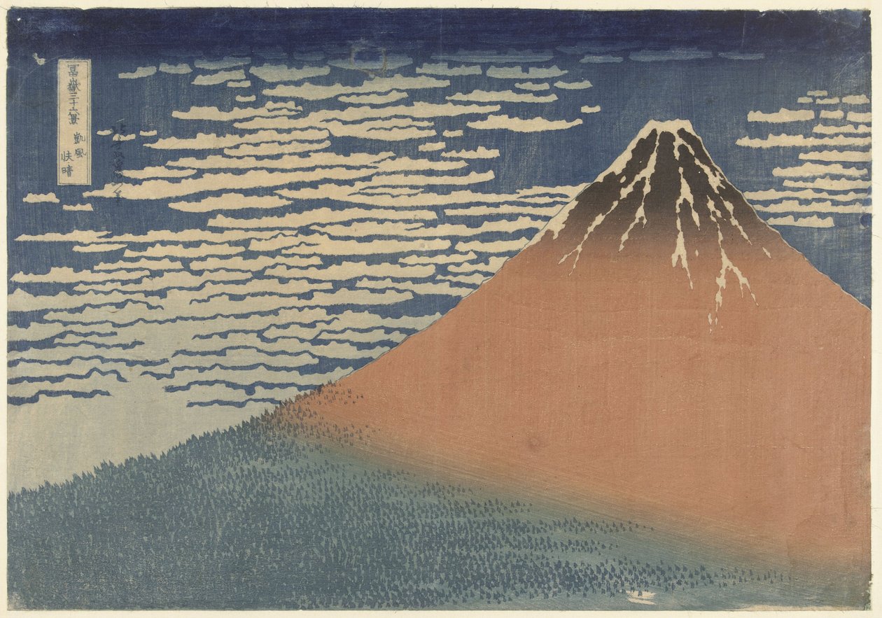Mount Fuji i klart vær (også kjent som Red Fuji), ca. 1830 (treblokktrykk) av Katsushika Hokusai