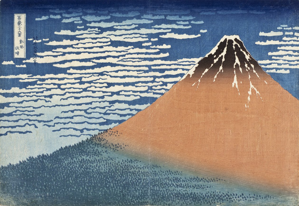 Mount Fuji i klart vær (også kjent som Red Fuji), ca. 1830 (treblokktrykk) av Katsushika Hokusai