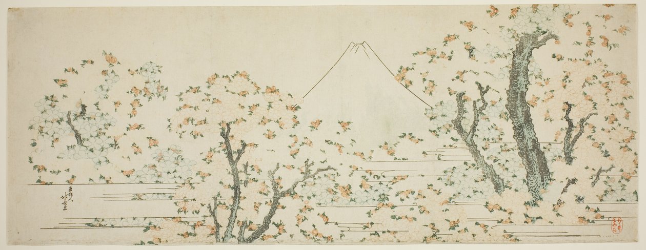 Mount Fuji med kirsebærtrær i blomst av Katsushika Hokusai