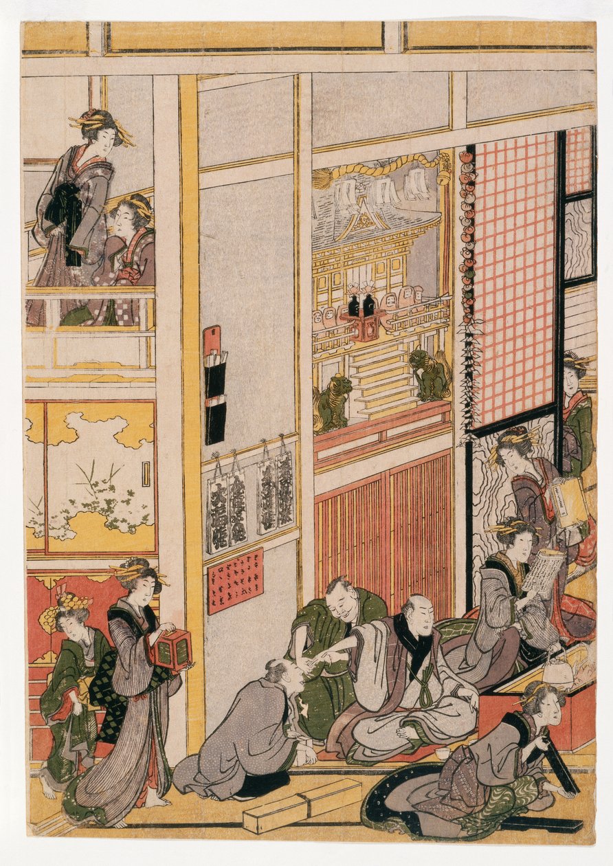 New Years Days of the Teahouse Ogi-ya, ca. 1810 (treblokktrykk) (se også 406533, 406535 og 406536) av Katsushika Hokusai