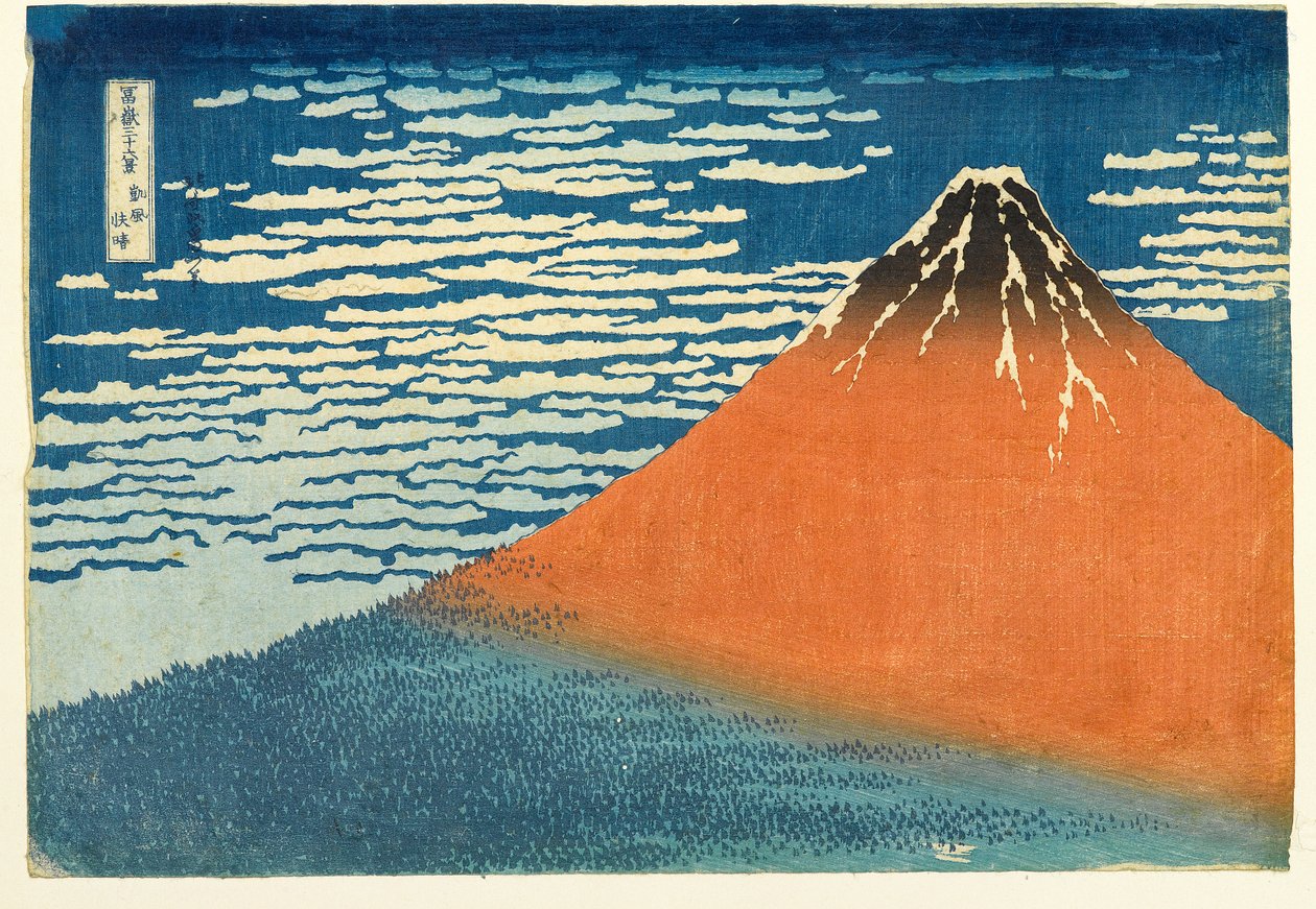 Nr. 8 Fuji i klart vær/ Rød Fuji, Edo-perioden, ca. 1831–33 (tresnitt på papir) av Katsushika Hokusai