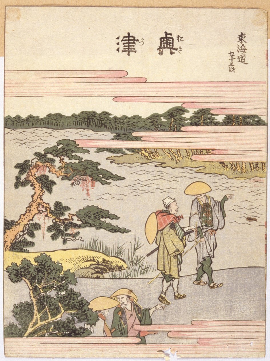 Okitsu (farget treblokktrykk) av Katsushika Hokusai