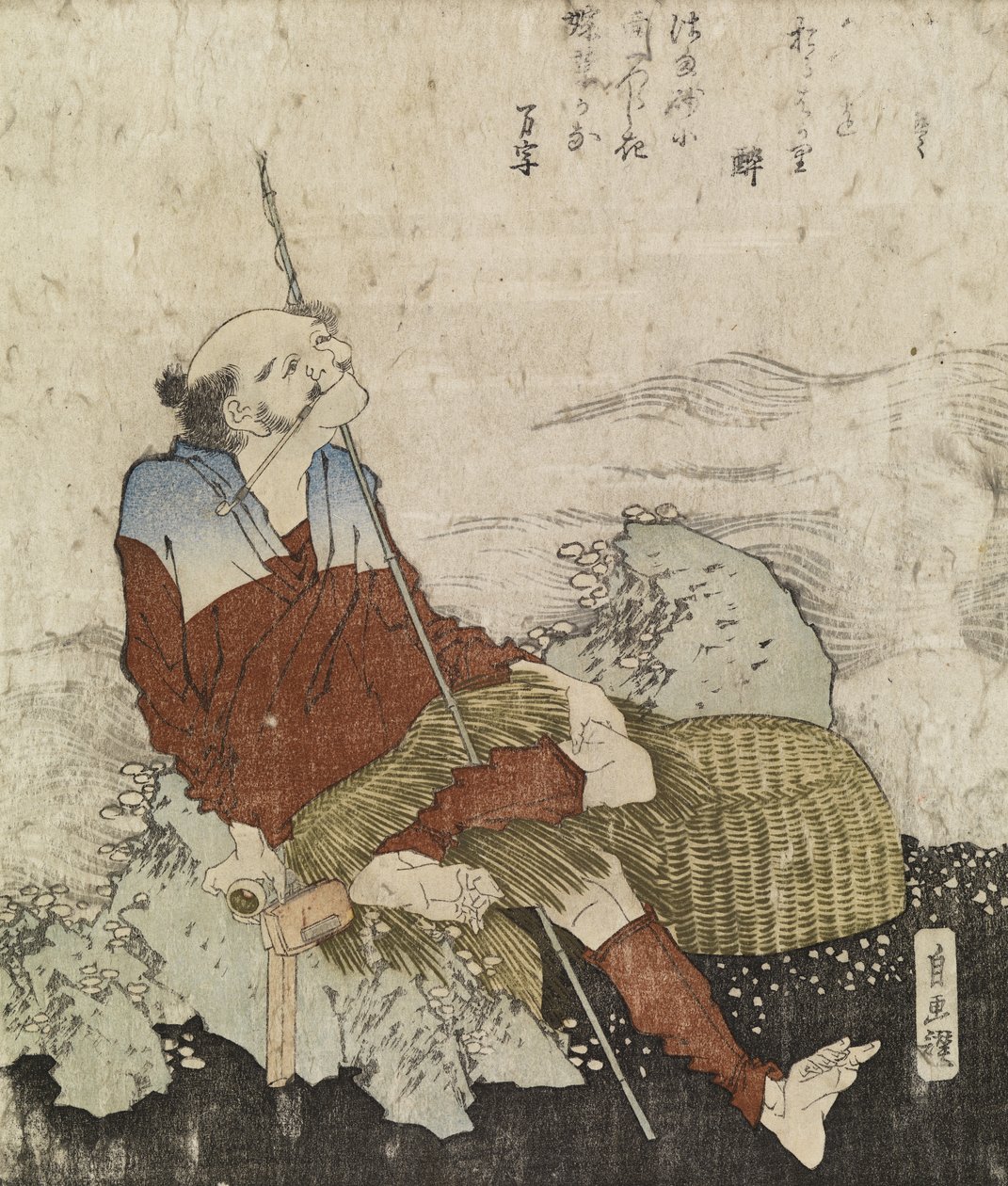 Old Fisherman Smoking his Pipe, ca. 1835 (farget treblokktrykk) av Katsushika Hokusai