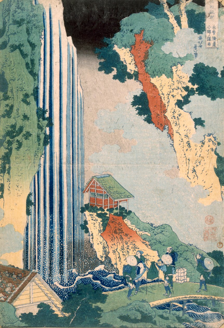 Ona-fossen på Kisokaido, 1827 (farget treblokktrykk) av Katsushika Hokusai
