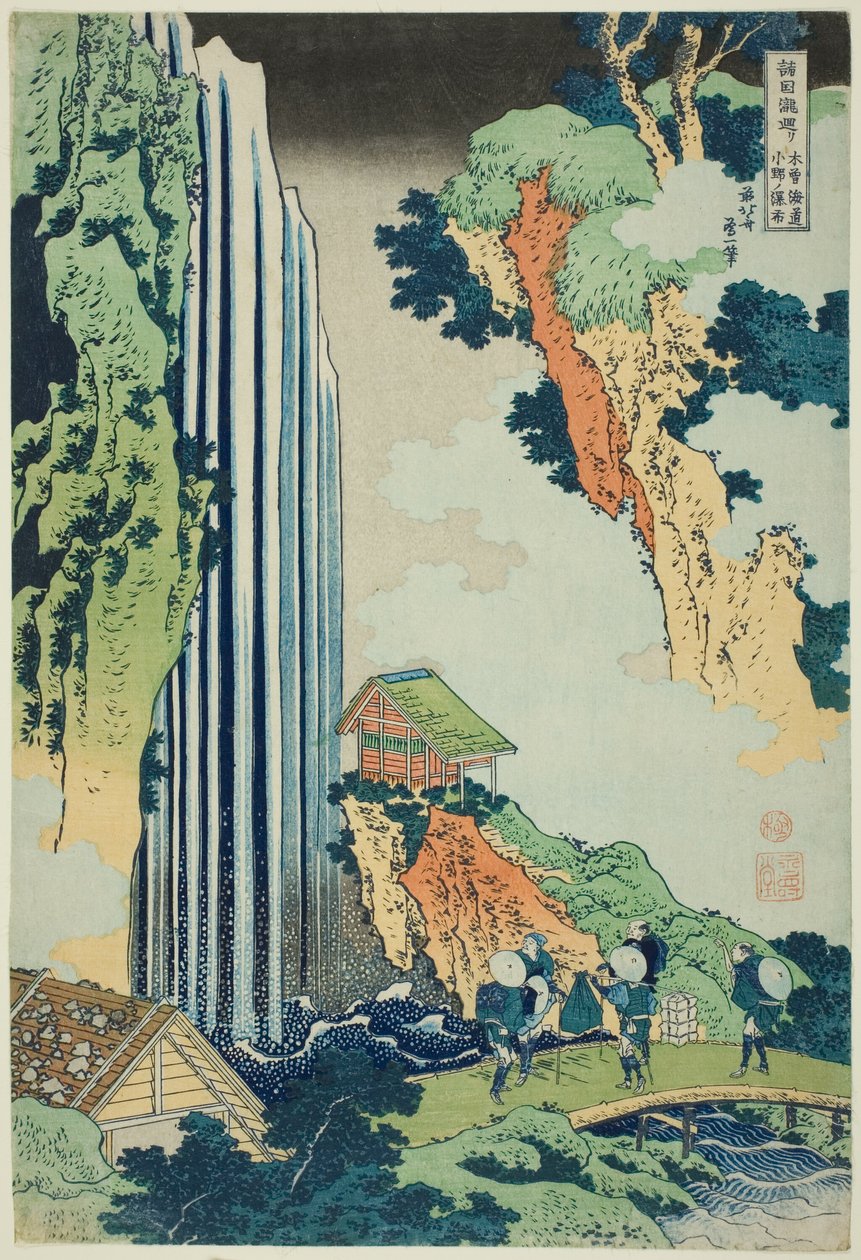 Ono Falls on the Kisokaidō Road (Kisokaidō Ono no bakufu), fra serien Tour of the Waterfalls in Various Provinces (Shokoku taki meguri) av Katsushika Hokusai