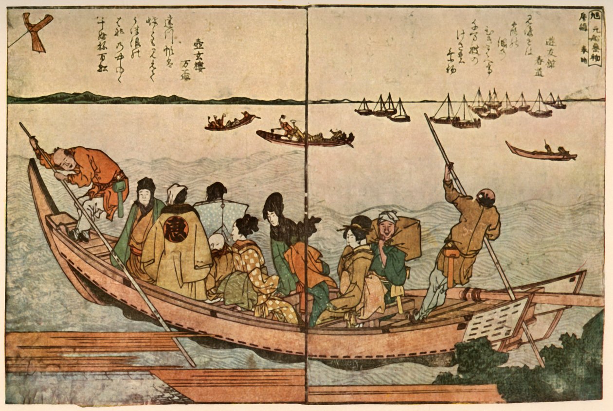 Passasjerer på en båt som krysser Sumida-elven i Japan, c1804, 1924. av Katsushika Hokusai